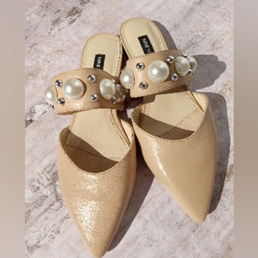Tan NINE WEST Mules With Pearl Detail